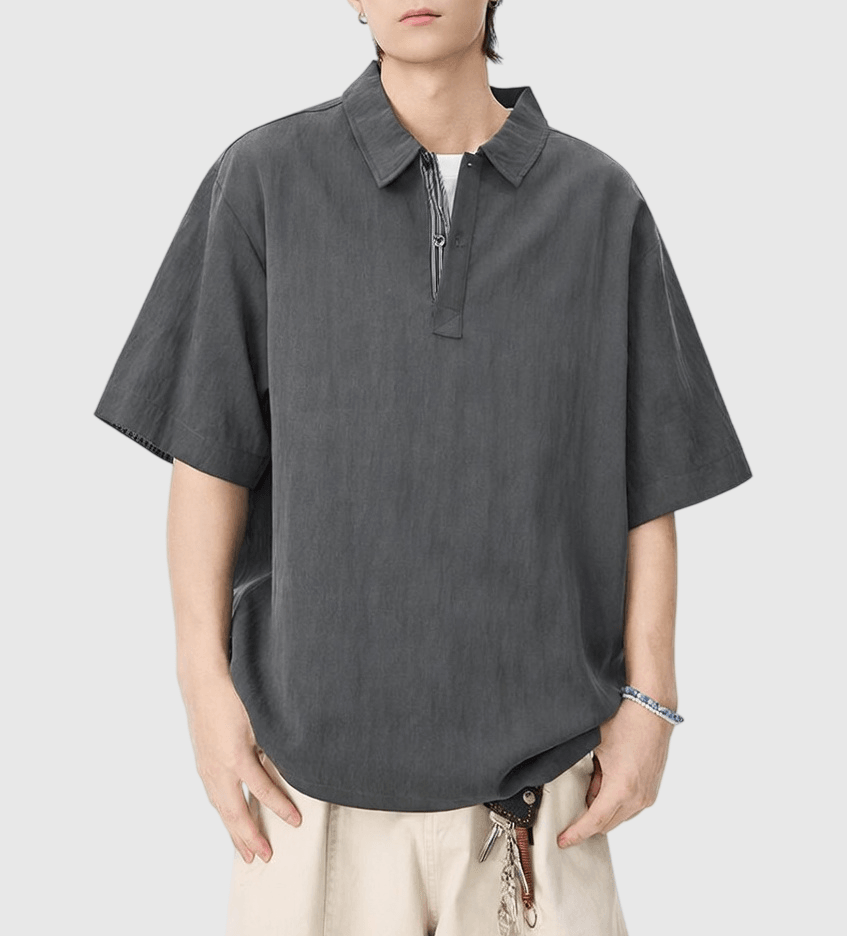 日系手袖條紋紋理縫紉設計 垂感透氣短袖 POLO T-Shirt [SBT-1536]