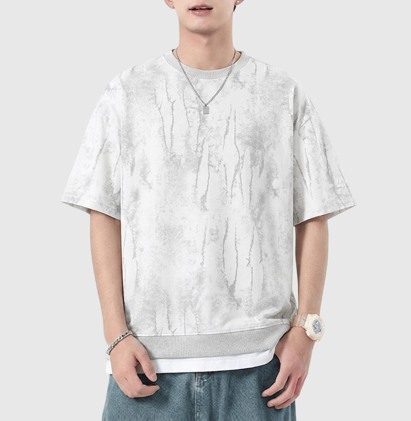 假兩件式重工水洗紋理紮染 短袖 T-Shirt [SBT-1579]