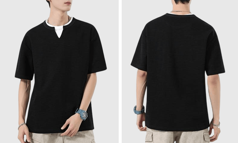 日系基礎層次假兩件式設計 天竺棉短袖 T-Shirt [SBT-1493]