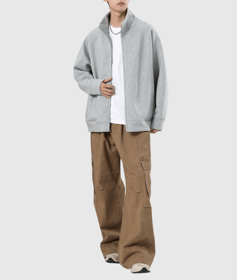 日系基礎立體縫紉 重磅半領長袖衛衣外套 [SBO-1500] 