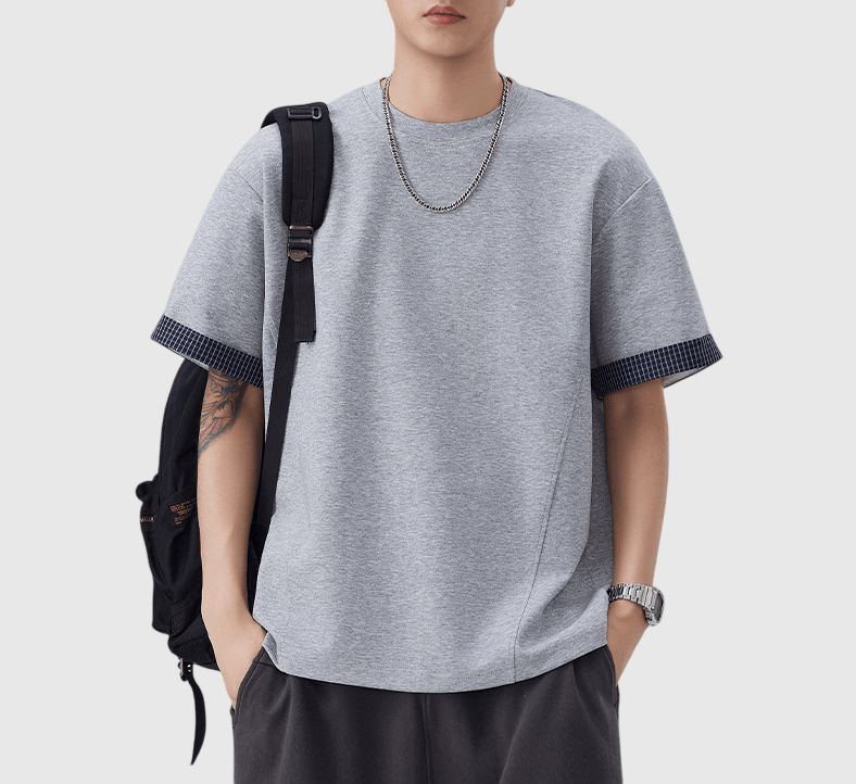 日系格紋假兩件式設計 短袖T-Shirt [SBT-1507]