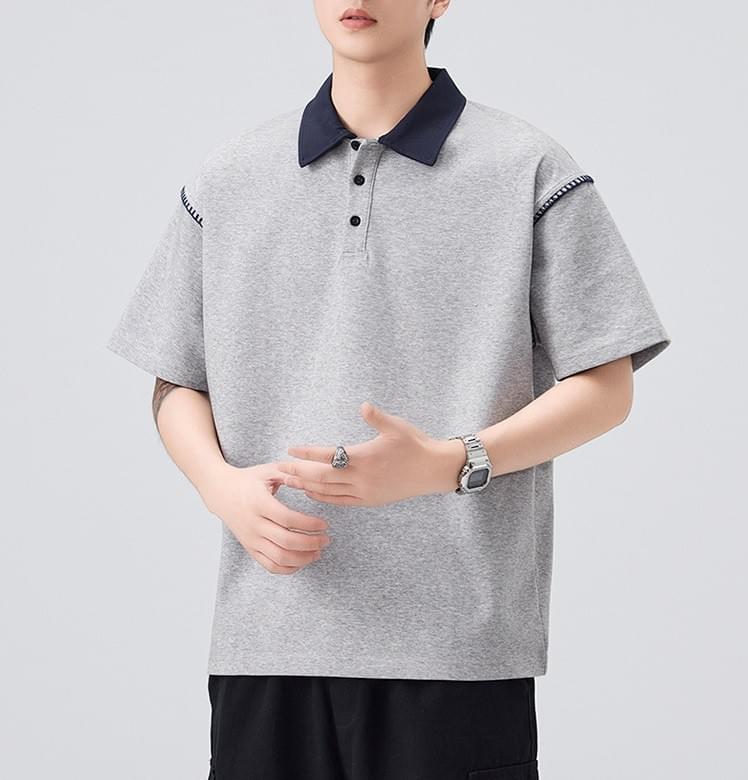 日系領口撞色手袖縫線設計 短袖 POLO T-Shirt [SBT-1419]
