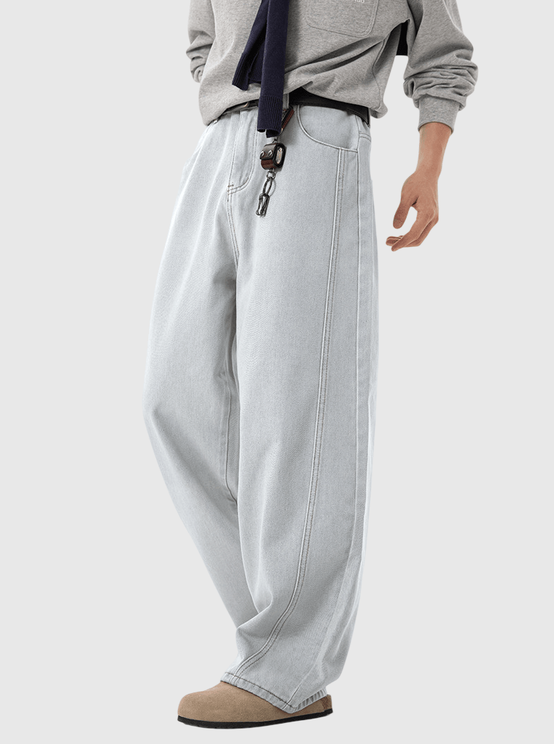 復古洗水立體縫線設計 闊腳牛仔直筒錐形長褲 [SBP-1189]