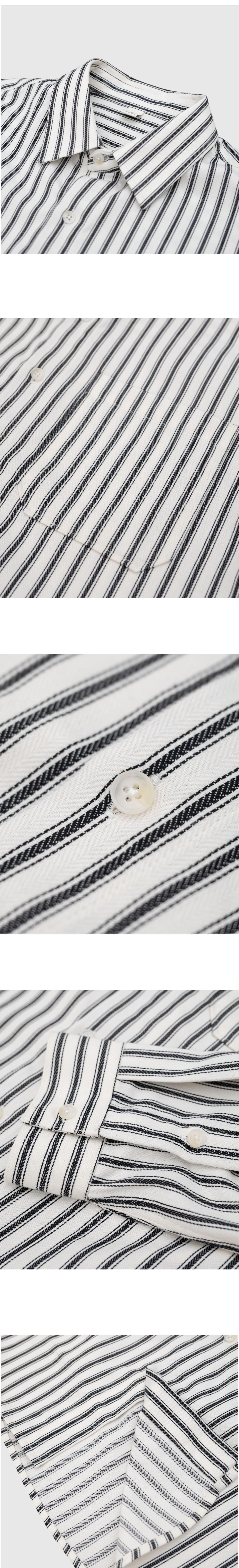 日系基礎垂直條紋紋理色織 長袖恤衫 [SBS-1386]