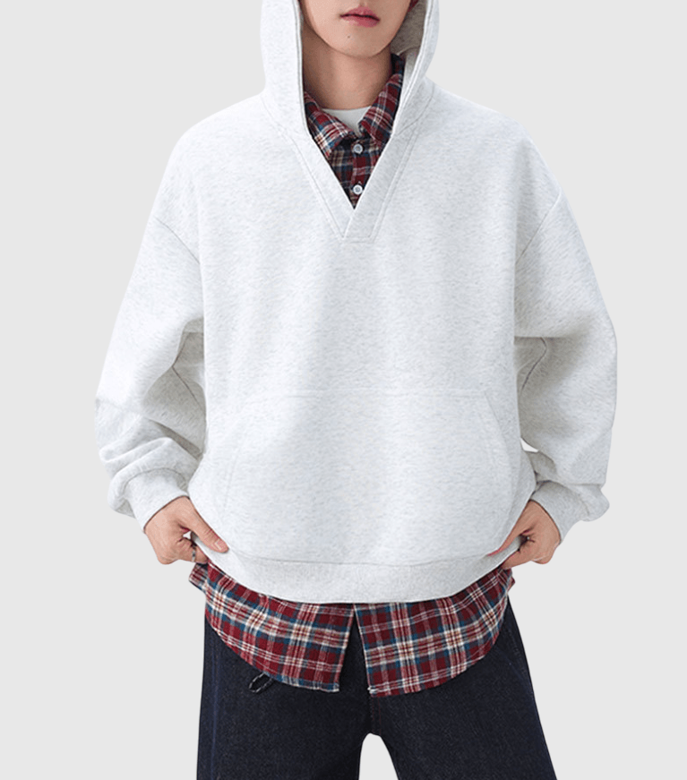 假兩件式格仔恤衫拼接 重磅連帽衛衣 [CBH-1023]