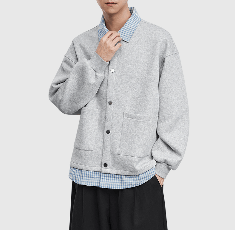 日系假兩件式恤衫縫紉拼接 長袖外套 [SBO-1483]