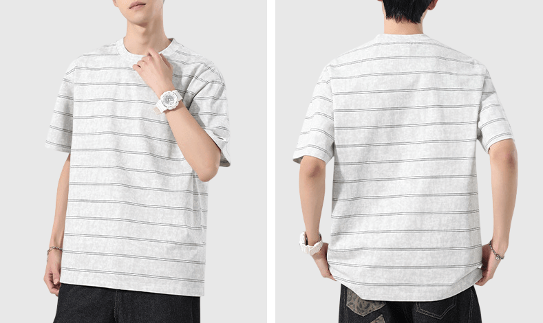 復古紮染橫間條紋設計 短袖 T-Shirt [SBT-1548]