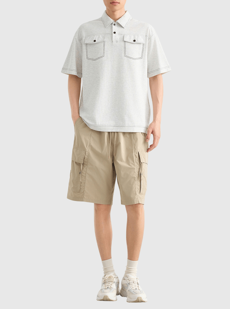 雙前袋撞色縫線設計 短袖 POLO T-Shirt [CBT-1287]