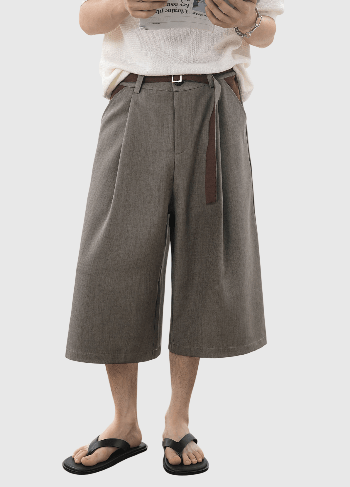 日系雙面色系腰帶設計  透氣垂感七分短褲 [SBST-1165]