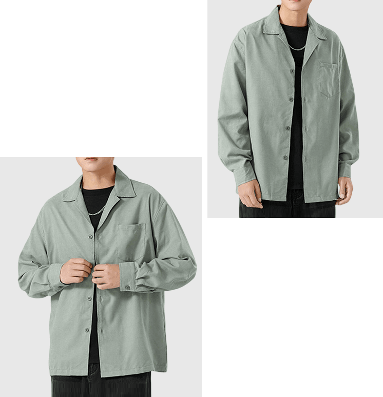 復古基礎大領口前袋設計 透氣垂感長袖恤衫 [SBS-1373]