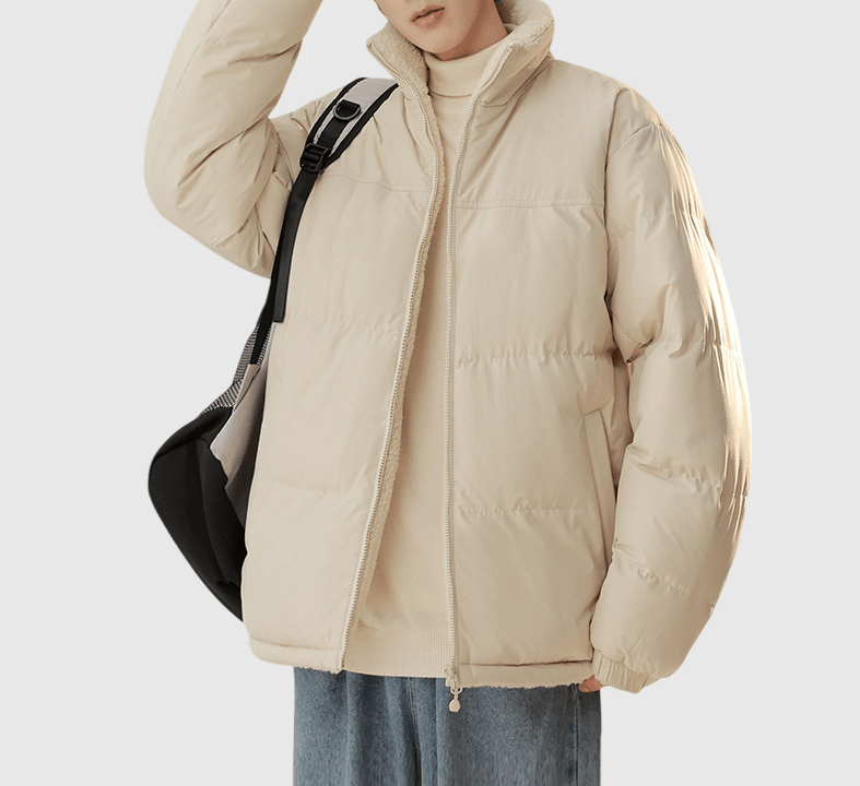 日系拉鍵前袋色系撞色 雙面穿著絨毛粒拼風褸夾棉外套 [SBO-1492]