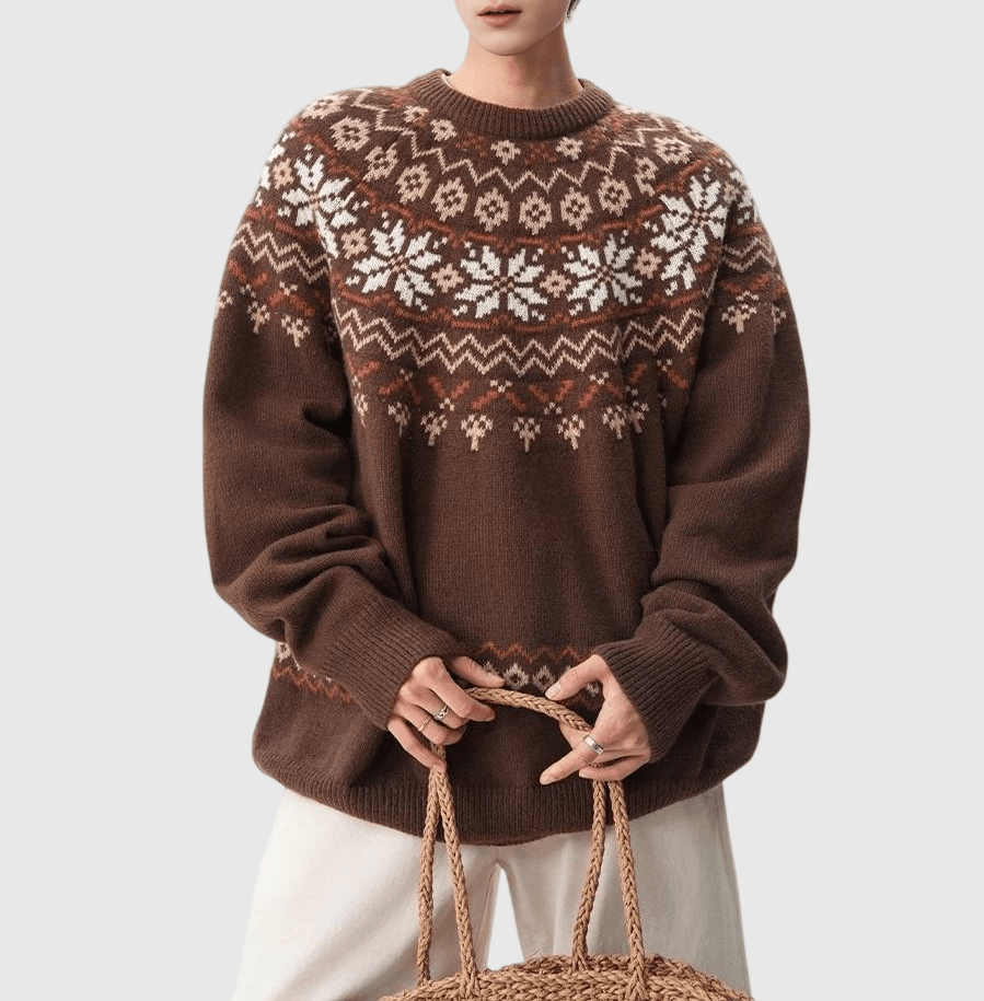 復古半民族風提花圖案 圓領針織毛衣 [SBK-1127]