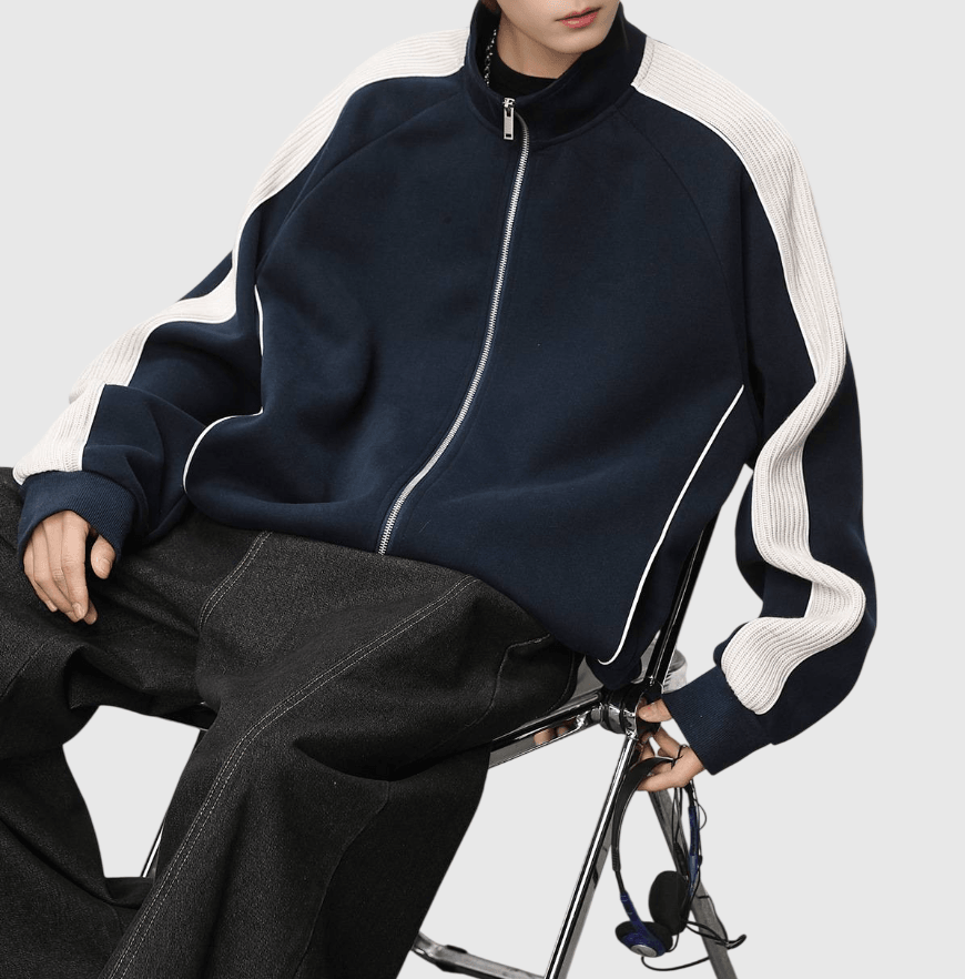 日系肩膊縫紉線條撞色拼接設計 長袖衛衣外套 [SBO-1496]