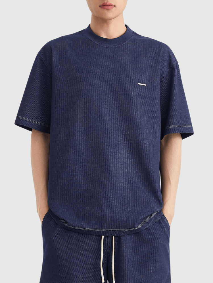 混色肌理紗織設計 仿牛仔布短袖 T-Shirt [CBT-1573]