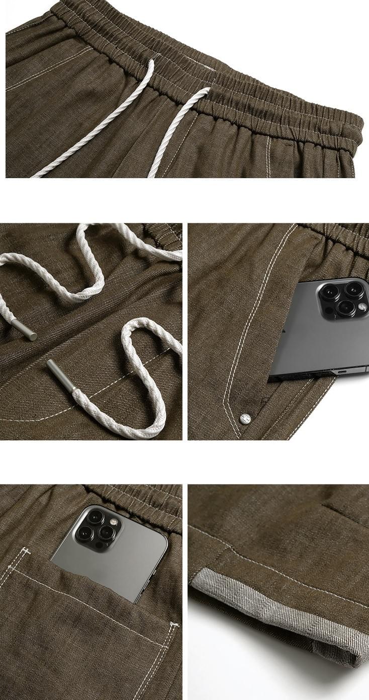 日系褲腳色系拼布設計 仿牛仔透氣短褲 [SBST-1167]