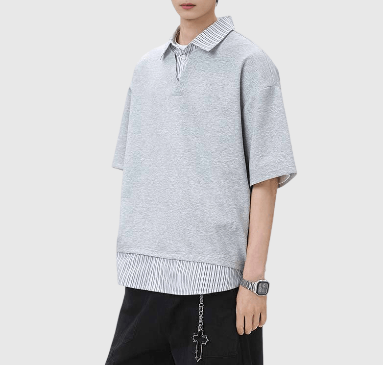 日系假兩件式恤衫縫紉拼接 短袖 T-Shirt [SBT-1485]