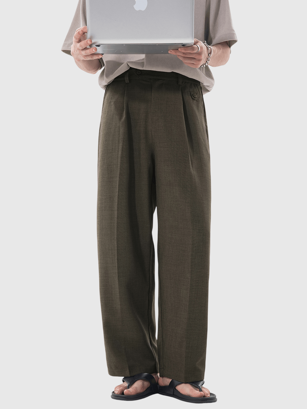 日系基礎鈕扣帶設計 垂感透氣闊腳西裝九分褲 [SBP-1205]