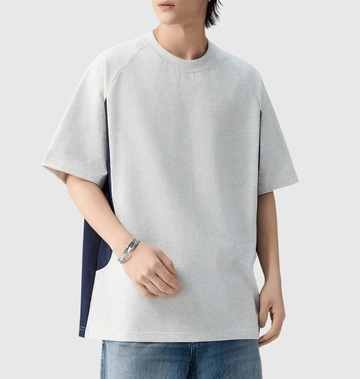 側身撞色拼布縫紉設計 短袖 T-Shirt [SBT-1584]