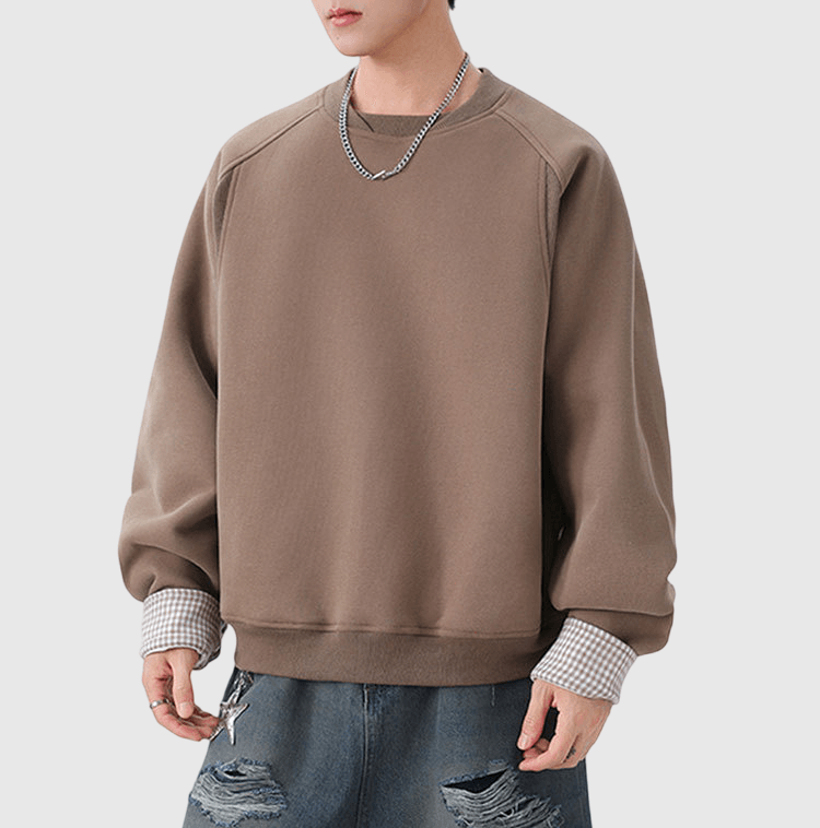 內層格仔撞色縫接 重磅圓領衛衣 [CBH-1026]