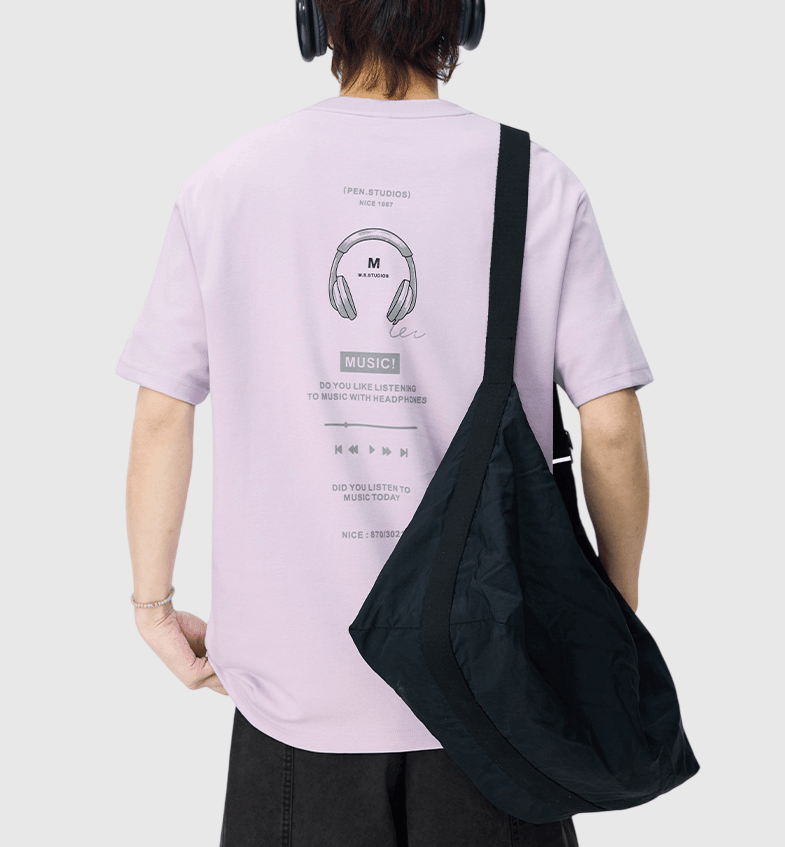 音樂耳機播放圖案文字印燙設計 短袖 T-Shirt [SBT-1529]