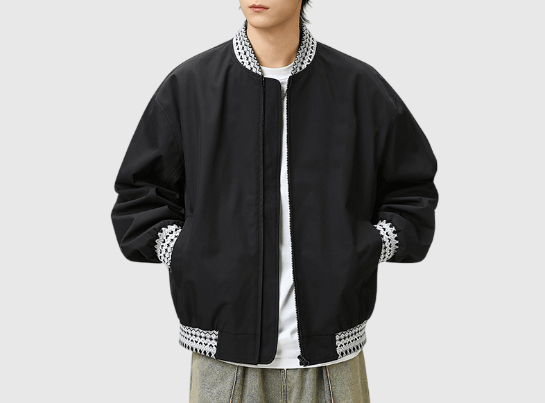 復古領口民族風圖案紋理 棒球外套 [SBO-1450]