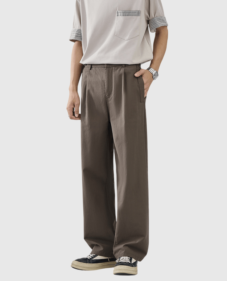 鈕扣腰袢帶設計 透氣闊腳直筒長褲 [CBP-1095]