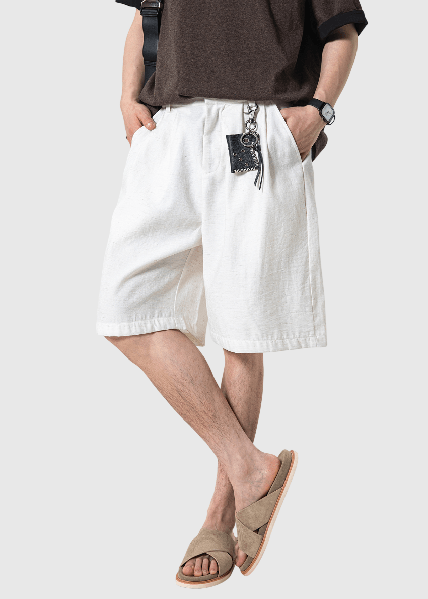 日系基礎層次褶皺設計 麻質垂感短褲 [SBST-1149]