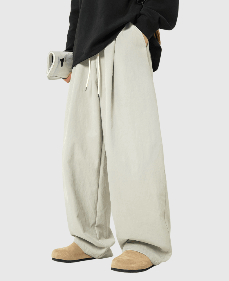 日系基礎後褶皺折疊 闊腳直筒錐形長褲 [SBP-1078]