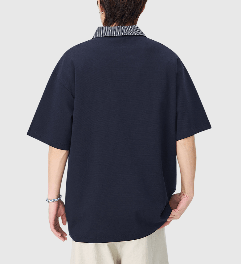 日系撞色恤衫領口拼接設計 短袖 T-Shirt [SBT-1530]