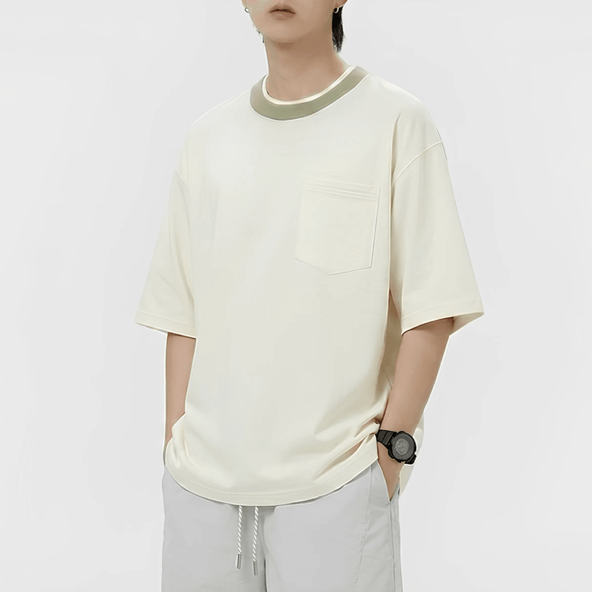 日系領口層次撞色設計 短袖 T-Shirt [SBT-1575]