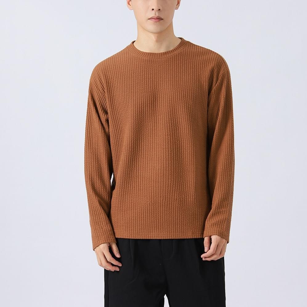日系基礎純色粗線肌理紋理 長袖 T-Shirt [CBT-1224]