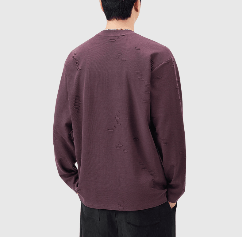 復古不規則破洞造舊設計 長袖 T-Shirt [SBT-1456]