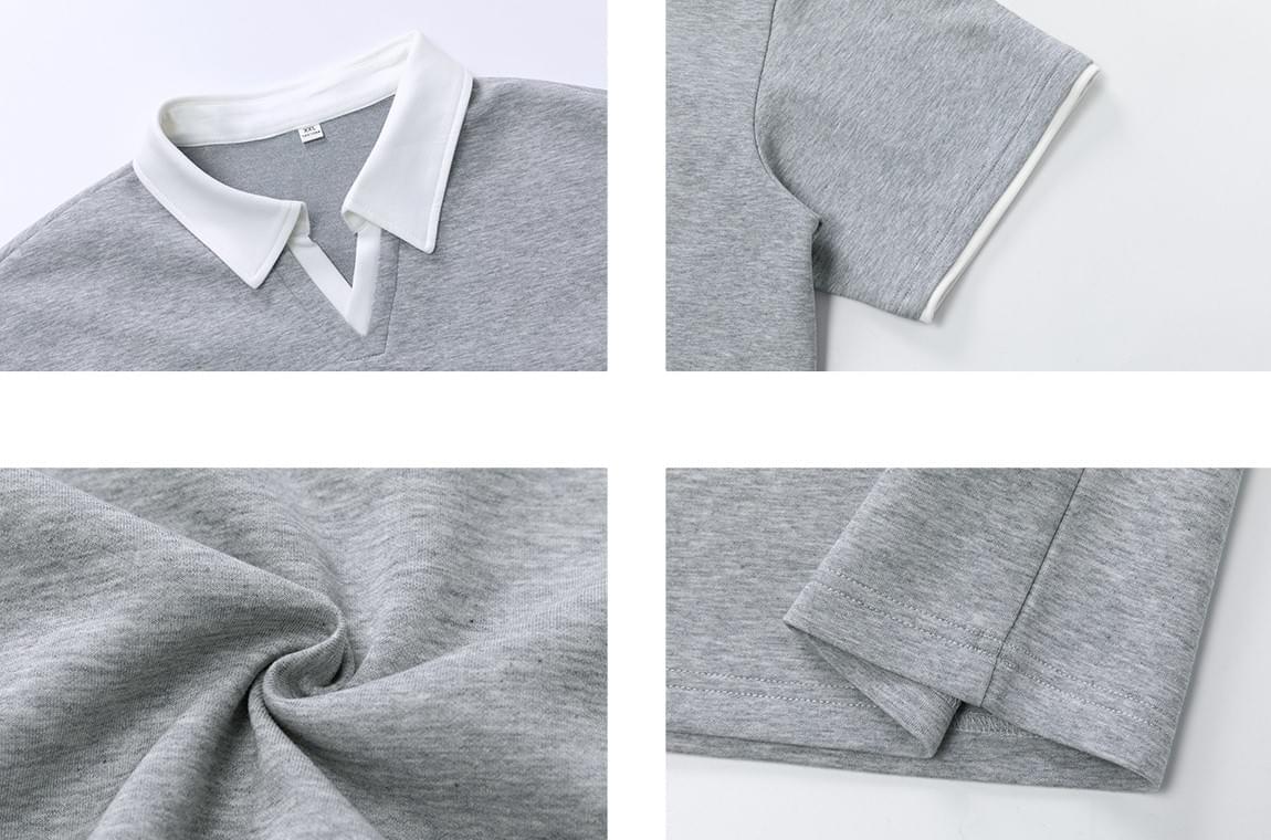 日系假兩件式縫線撞色 V 領設計 短袖 POLO T-Shirt [SBT-1503]
