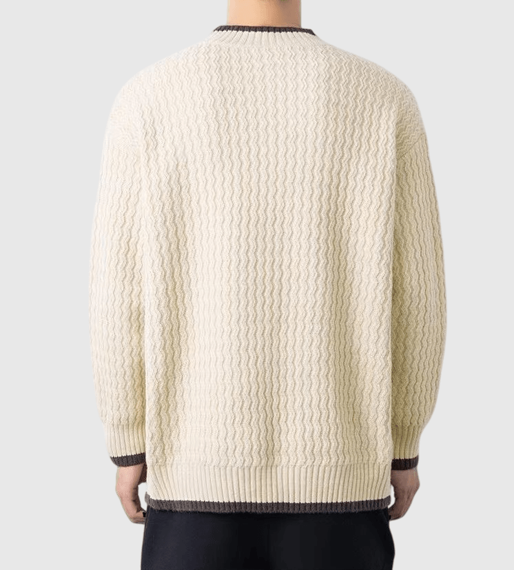 日系簡約條紋小撞色 圓領針織毛衣 [SBK-1031]