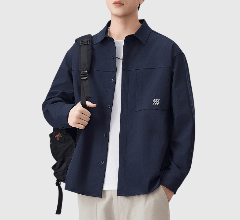 日系前袋細符號刺繡 透氣長袖恤衫 [SBS-1391]