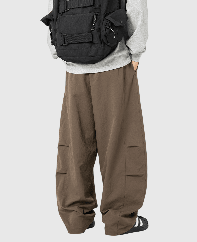 日系基礎後褶皺折疊 闊腳直筒錐形長褲 [SBP-1078]