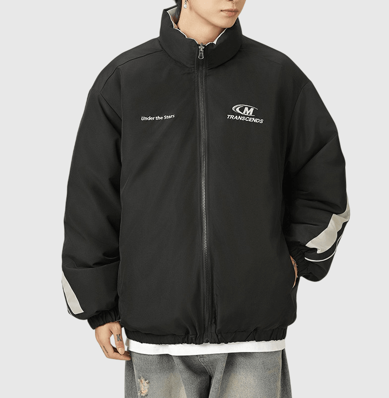 復古細文字刺繡雙面穿著撞色設計 夾棉長袖外套 [SBO-1379]