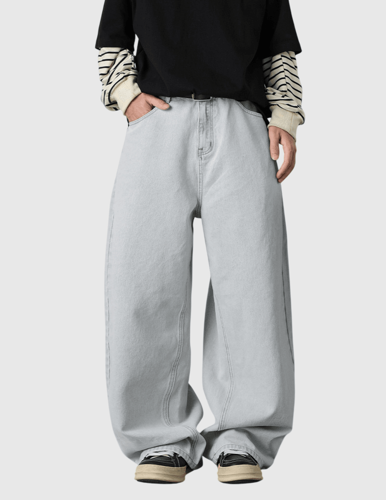 復古基礎洗水做舊 闊腳牛仔直筒 BAGGY 錐形長褲 [SBP-1193]
