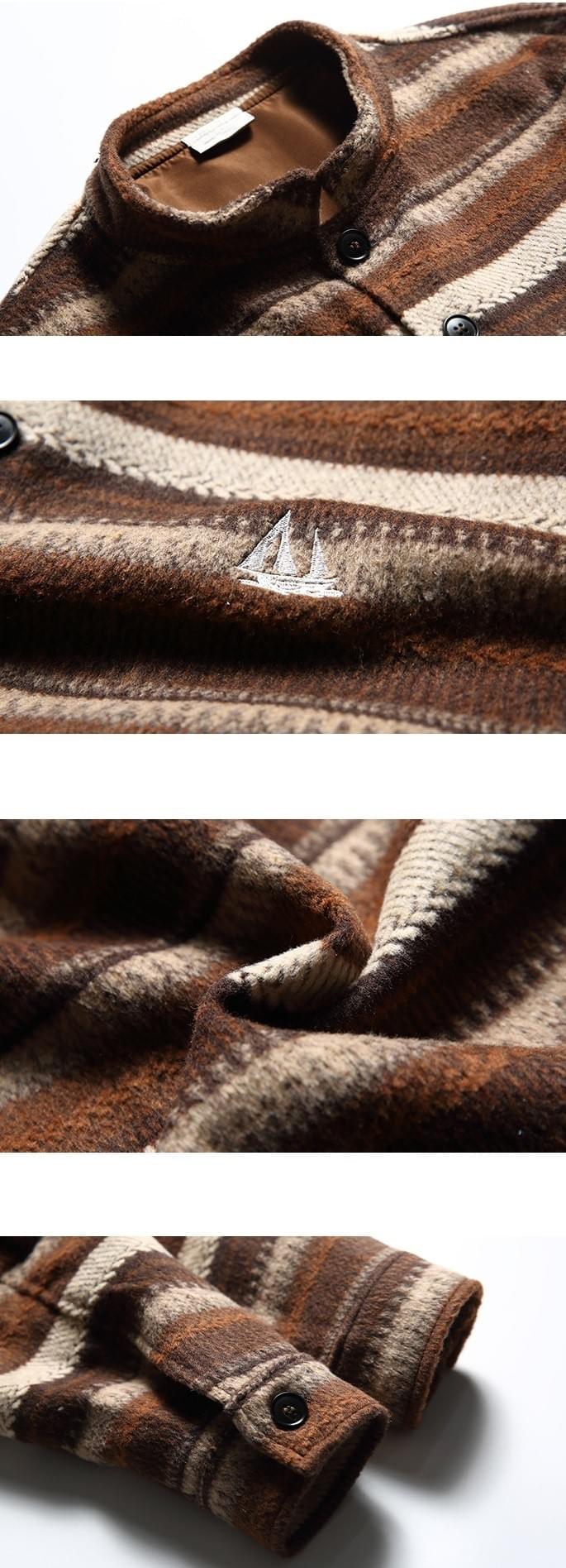 復古條紋色織細帆船圖案刺繡 針織開胸外套 [CBJ-1021]