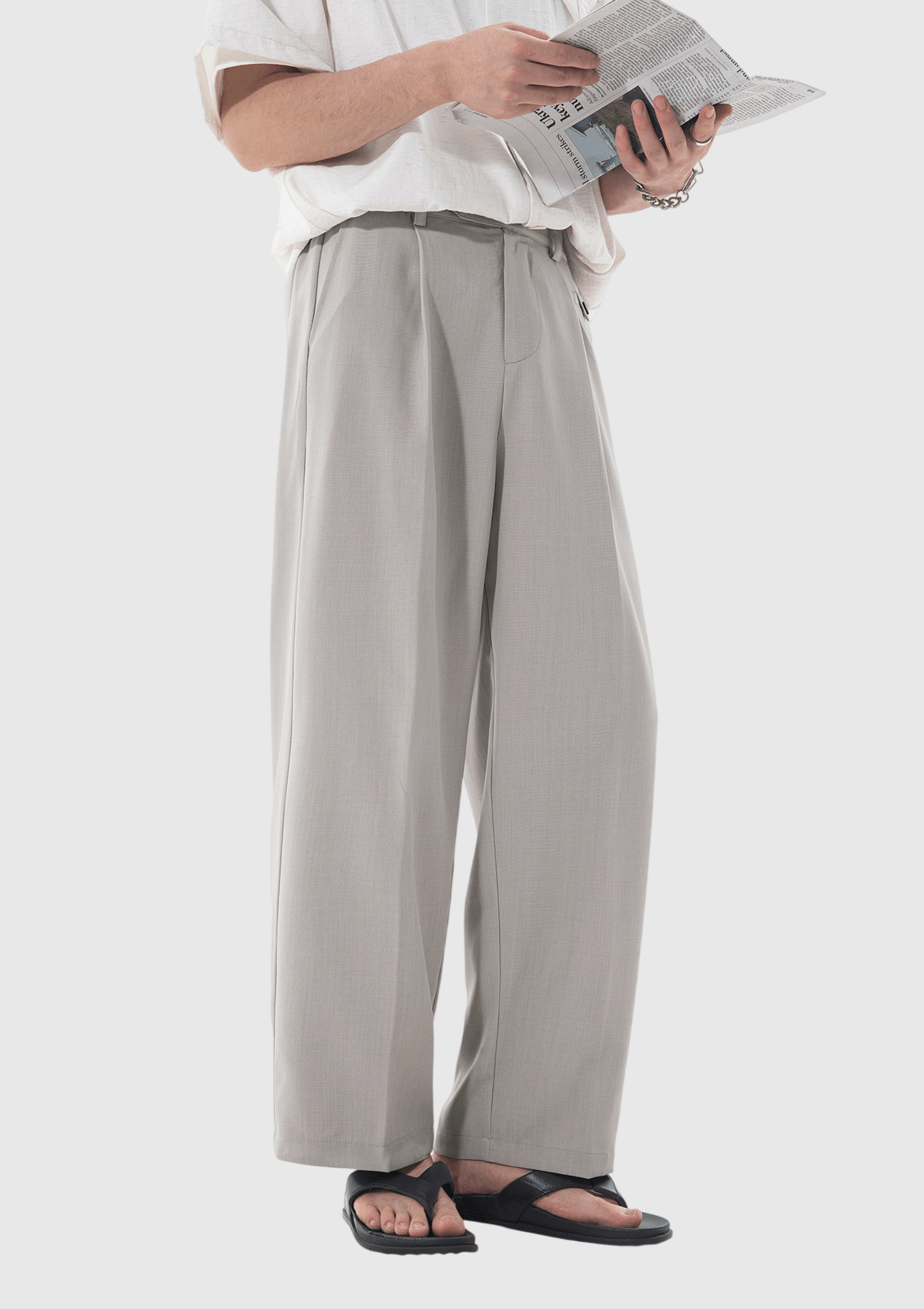 日系基礎鈕扣帶設計 垂感透氣闊腳西裝九分褲 [SBP-1205]