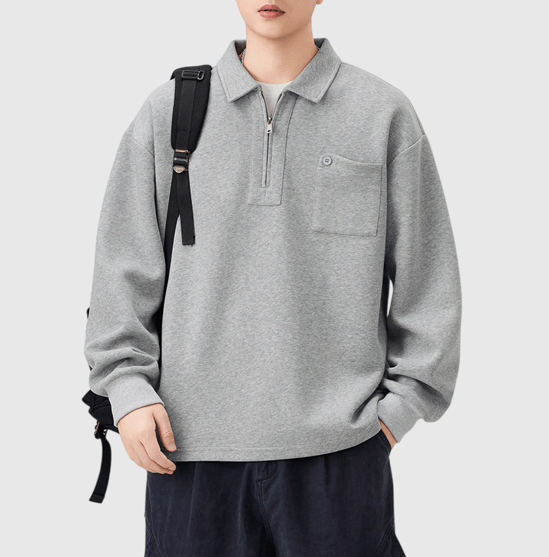 日系基礎不規則鈕扣前袋設計 長袖 T-Shirt [SBT-1465]