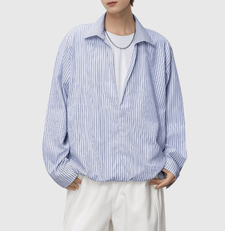 日系假兩件式 深 V 領透氣長袖恤衫 [SBS-1373]