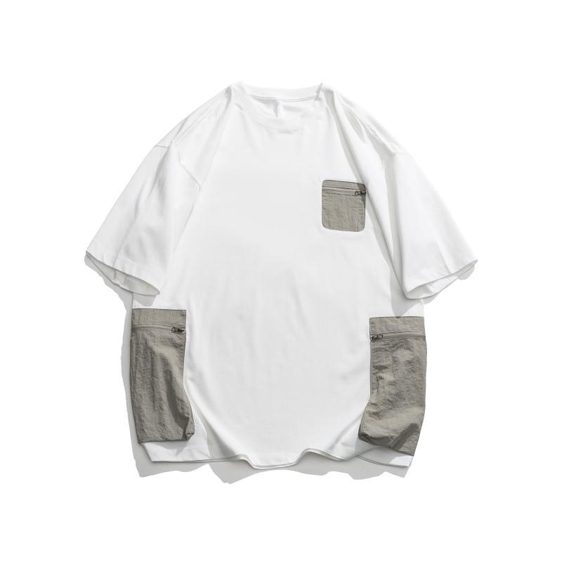 日系多袋色系拼接設計 純棉短袖 T-Shirt [SBT-1449]