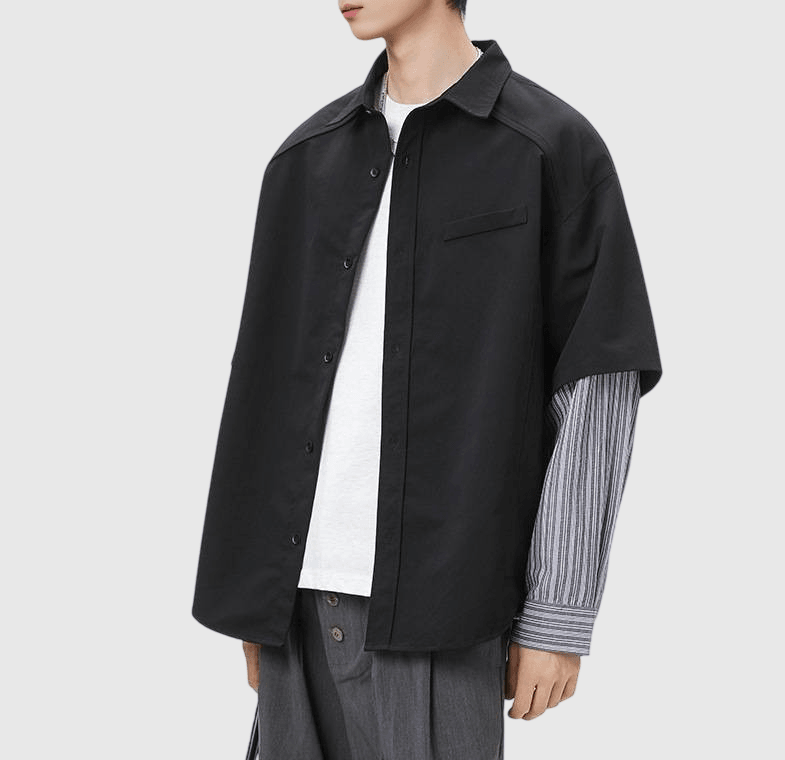 日系假兩件式恤衫手袖縫紉拼接 長袖恤衫 [SBS-1379]