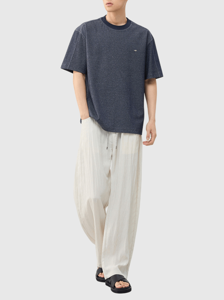 仿牛仔布紗織設計 短袖 T-Shirt [CBT-1572]