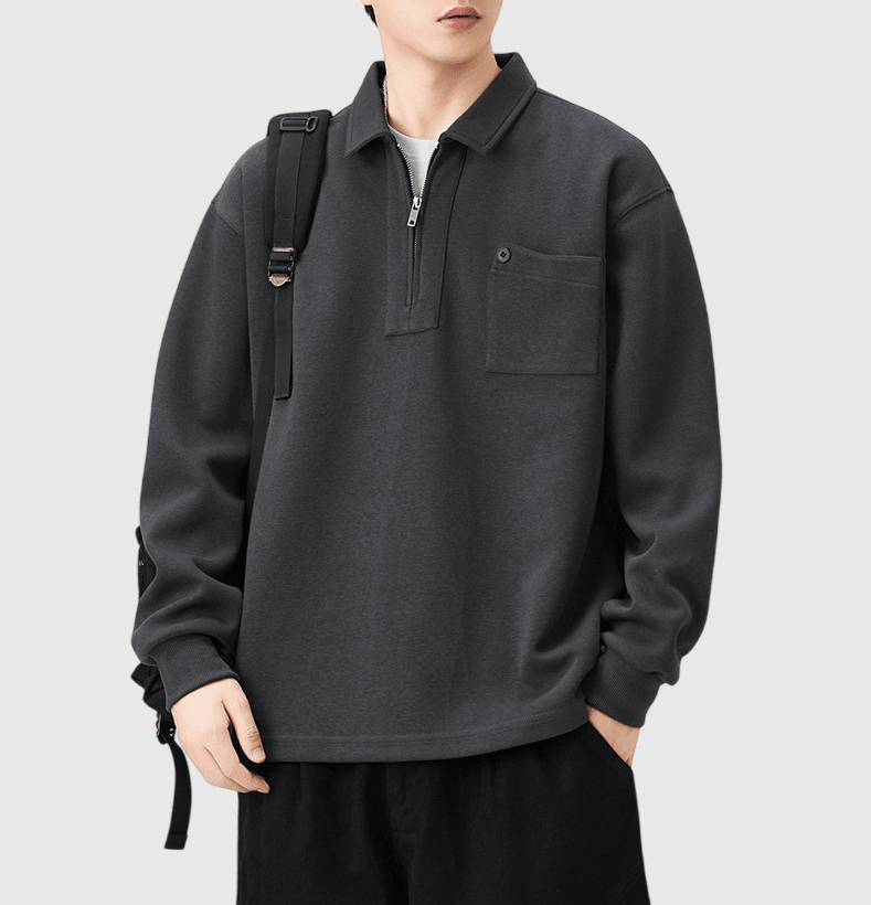 日系基礎不規則鈕扣前袋設計 長袖 T-Shirt [SBT-1465]