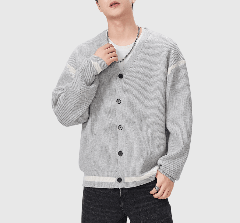 日系不規則線條色織撞色 開胸針織紋理外套 [SBO-1283]