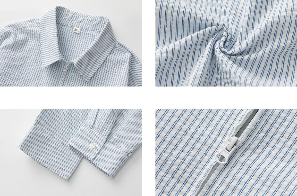 日系基礎垂直條紋紋理拉鏈設計 長袖恤衫 [SBS-1374]