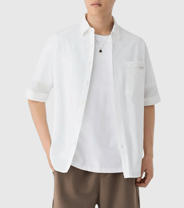 日系基礎前袋細標籤縫紉設計 透氣短袖恤衫 [SBS-1406]