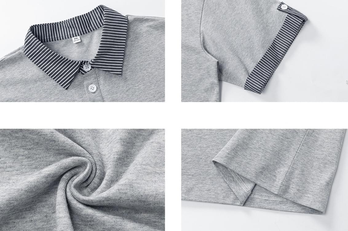 日系假兩件式條紋縫紉設計 短袖 POLO T-Shirt [SBT-1512]